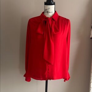 New York & Company Vibrant Red Blouse with Bow